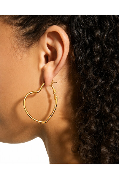 Markiz Takı Big Heart Gold Color Earring Pair 6 cm