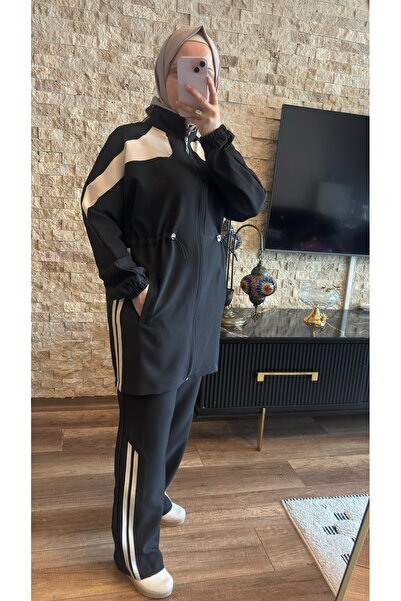 MİMİ Luxury Wear Women's Stripe Detailed Waist Gathered Hijab Tracksuit Set