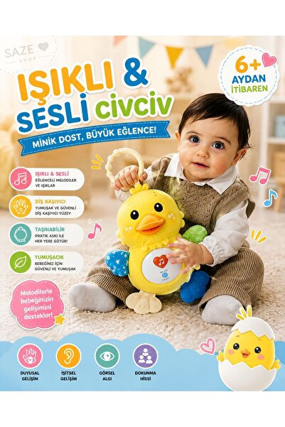 SAZE Işıklı ve Sesli Peluş Civciv Oyuncak – Diş Kaşıyıcılı Müzikli Bebek Oyun...