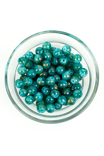 yfhobi 25 Gram- 8 mm Mavi Yaldızlı Renk Ebruli Desenli Yuvarlak Cam Boncuk, 1...