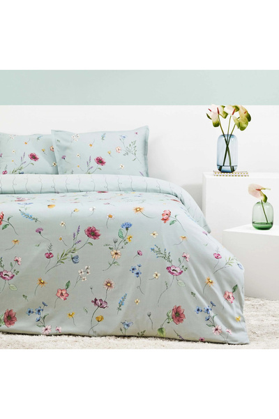 Taç Double Organic Cotton Satin Duvet Cover Set Solene Mint - Reborn Organic ...