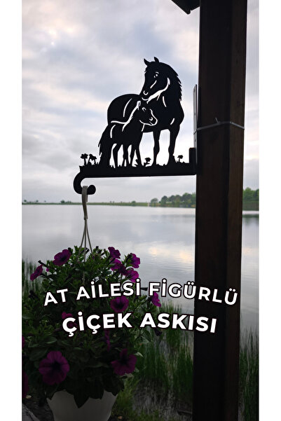 Metalciklerim Metal Saksı Askılığı - At Ailesi Figürlü Duvar Tipi Dekoratif Ç...
