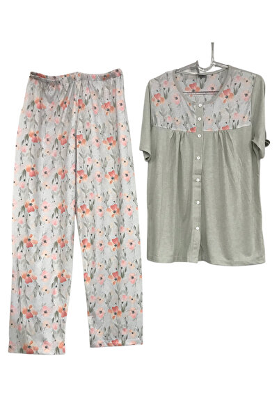 Nena -24874- 100% Cotton Pajama Set with Open Front Short Sleeve Robe