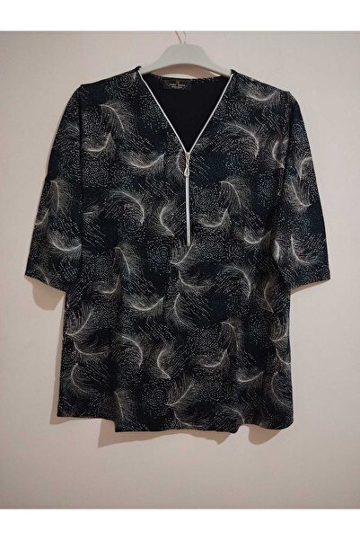 anne moda ankara Summer viscose, zipper collar, capri sleeves, stylish buluz