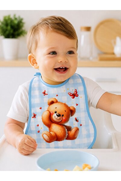 Pure Boutique Bavetica bebe impermeabila bleu cu ursulet dragalas pentru hran...