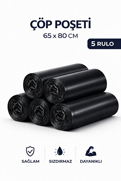 MSE HOLD Çöp Poşeti 65x80 Büyük Boy 5 Rulo 50 Adet Dayanıklı Sızdırmaz Çöp To...