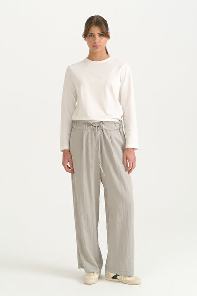 Nihan Elastic Waist Button Detailed Rayon Trousers - Gray