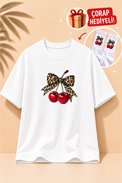 barsdepo Cherry Leopard Unisex Premium Quality T-Shirt |   Socks with Gift