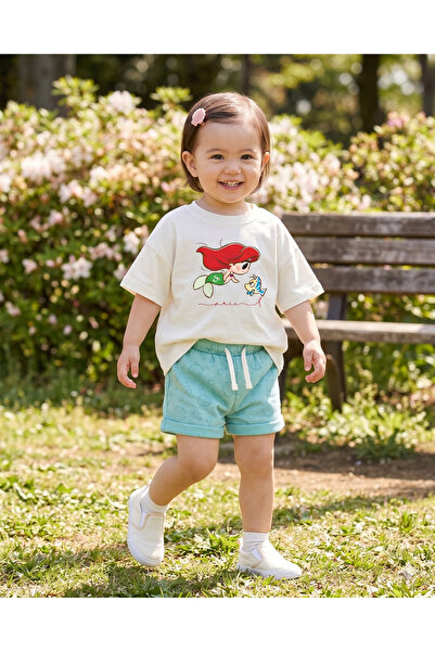 babytex Girl's Ariel Mermaid Printed Oversize T-Shirt Cotton Crew Neck Relaxe...