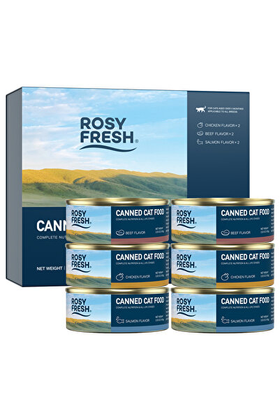 ROSY FRESH طعام القطط المعلب، تغذية كاملة لجميع المراحل العمرية، دجاج، لحم بق...