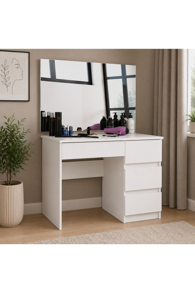 SERSIMO Măsuță de machiaj cu oglindă și 4 sertare, din PAL laminat, 90x50x142...