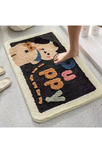 NazLand Ayıcık Peluş Banyo Paspası 40x60 cm | Yumuşak Kaydırmaz Dekoratif Pel...