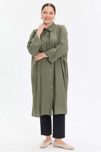 KADO OUTLET Çilek Kumaş Yarasa Kol Oversize Kadın Gömlek