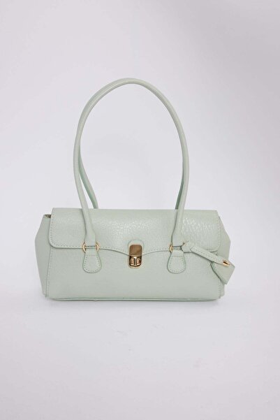 Tudors Women's Clamshell Clip-On Gold Buckle Detailed Water Green Baguette Ha...