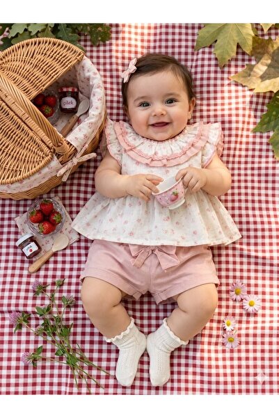 MİNİKİNCİBABY Baby Girl Tiny Floral Detailed 2-Piece Shorts Set
