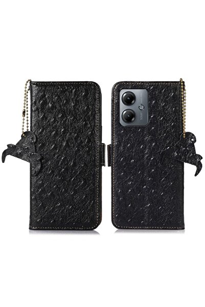 sscase Ostrich Genuine Leather Θήκη Πορτοφόλι Black (Motorola Moto G14)
