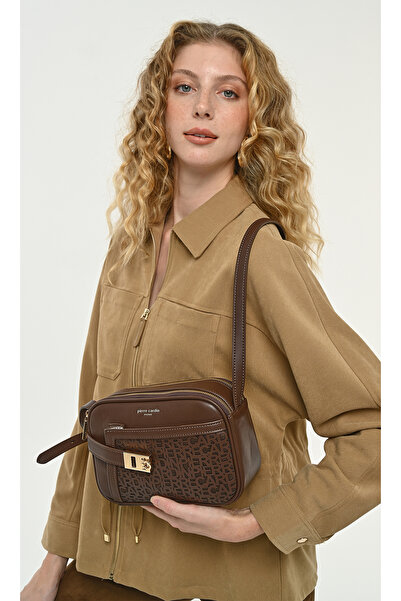 Pierre Cardin Brown Women's Shoulder Bag Laser Cut Double Zipper Two-Compartm...
