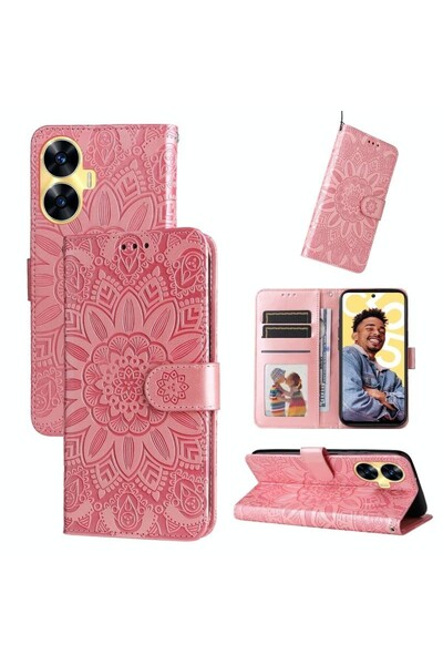 sscase Embossed Sunflower Θήκη Πορτοφόλι Rose Gold (Realme C55)