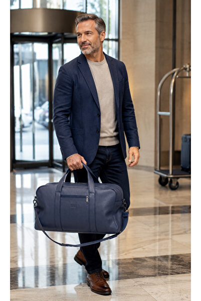 MUCCO Navy Blue Faux Leather Unisex Water-Resistant Travel & Fitness & Sports...