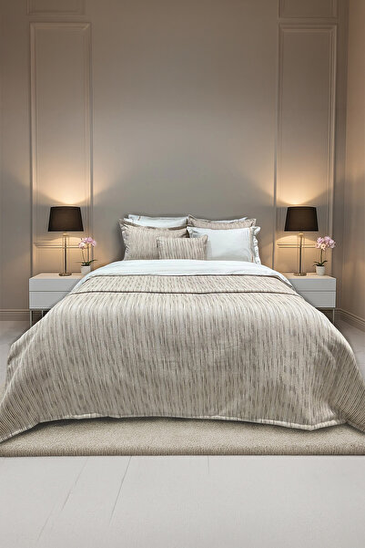 Sarev Matelda Beige Double 100% Cotton Duvet Cover Set and Bedspread Set