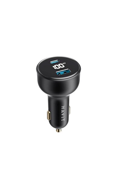 Havit CC100W Car Charger with Digital Display, USB-A + USB-C, 100W, Black