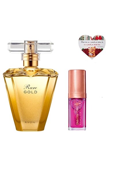AVON Rare Gold 50 ml Set + Blossom Lip Gloss + Magnetic Heart, elegant femini...