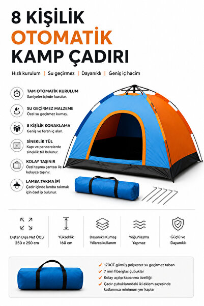 Yenilig 8 Kişilik Tam Otomatik Kamp Çadırı Su Geçirmez Outdoor Kamp Çadırı