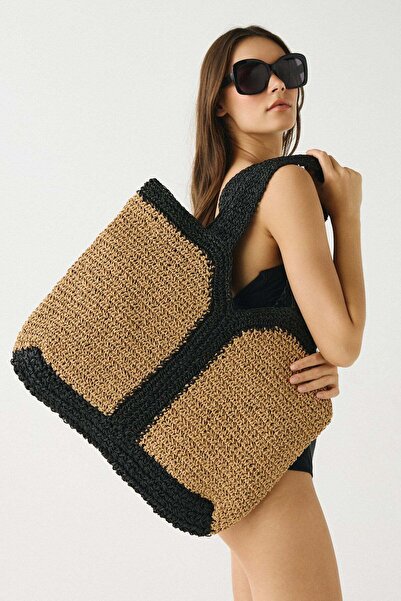 C&City Wicker Shoulder Bag Y9222 Camel/Black