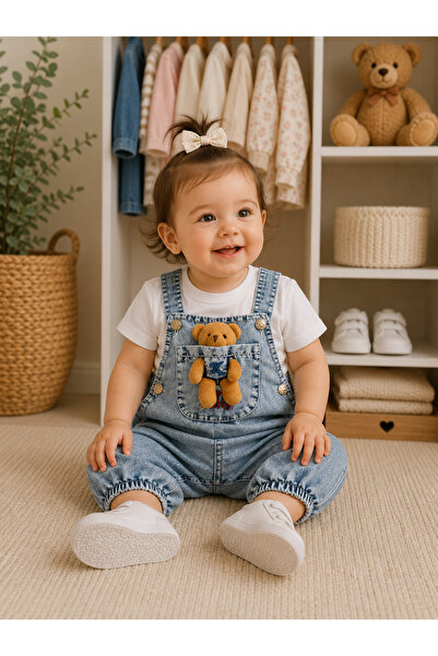 MASAL BEBE KİDS UNISEX AYI CEPLİ 2Lİ KOT BAHÇIVAN SALOPET