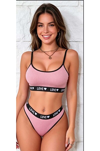 NiCe İç Giyim Corduroy Fabric Pink Color Love Detailed High Waist Women's Und...