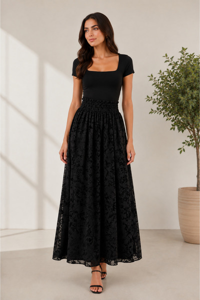 Heyya Women's Flocked Cloche Tulle Skirt with Elastic Waist and Lining