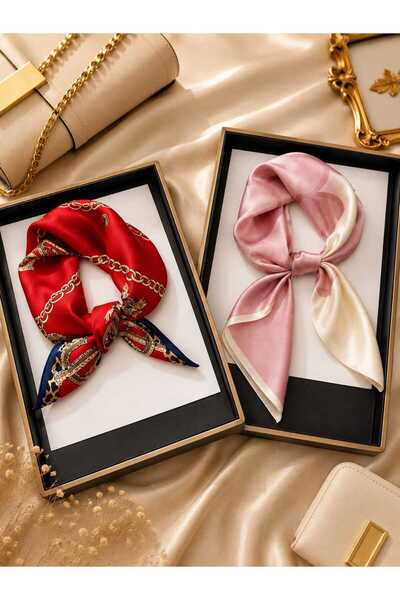 Mavero Your Name Is Luxury 2-Piece Scarf Shawl Set 50X50 cm Red and Pink Rayo...