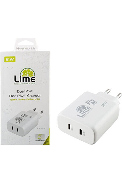 Lime&co Φορτιστής Lime Χωρίς Καλώδιο με 2 Θύρες USB-C, 61W Power Delivery, Λε...