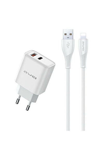 AWEI Φορτιστής με θύρα USB-A και θύρα USB-C και καλώδιο Lightning 22.5W Power...