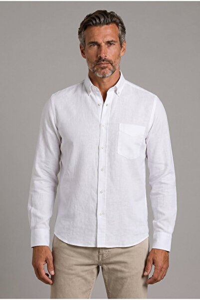 Bisse Beyaz Group Regular Fit Linen Pasha Collar Shirt