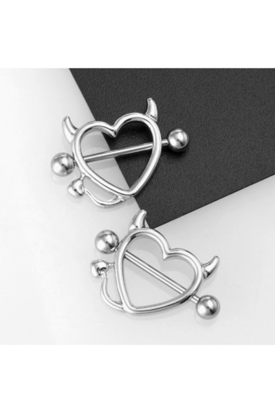 TakıLabirenti Şeytan Kalp Figürlü Model Nipple Piercing Çelik, Meme Ucu Pierc...