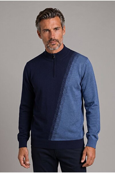 Bisse Navy Blue Wool Zippered Cardigan Knitwear