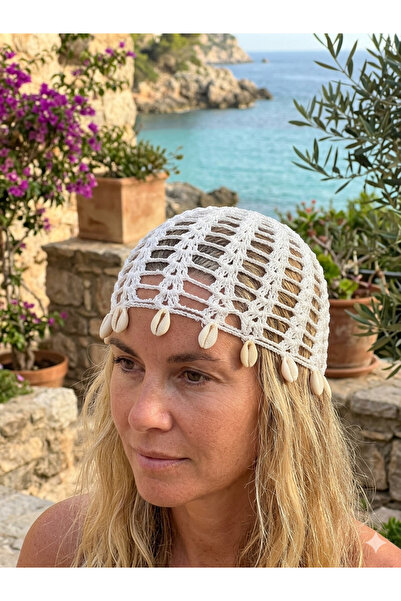 Voiste Hand Knitted Bohemian Sequin Hairnet / Bandana with Shell Detail
