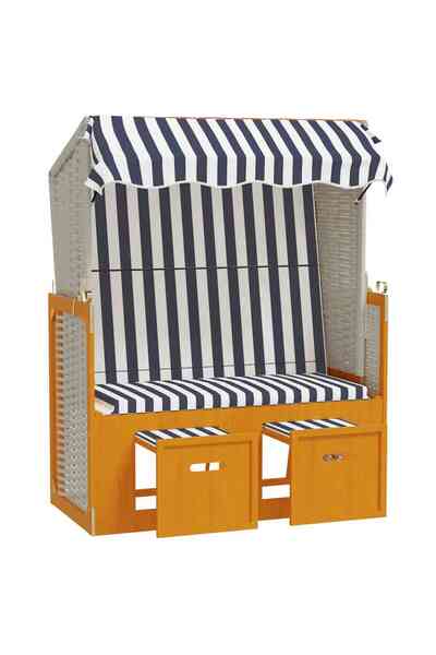 vidaxl Beach chair with canopy, white/blue, polyrattan/solid wood