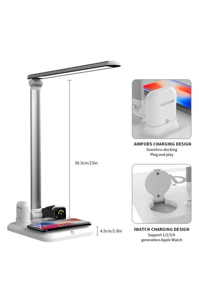 Halasouq 4-in-1 LED Desk Lamp with Qi Wireless Charger, 10W Fast Charging, 3-...