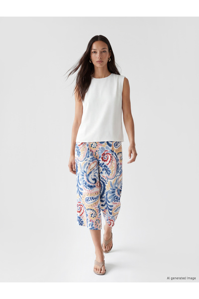 LC Waikiki High Waisted Loose Fit Patterned Women's Capri