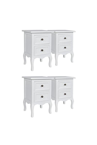 vidaxl Noptiere cu 2 sertare, 4 buc., alb, MDF
