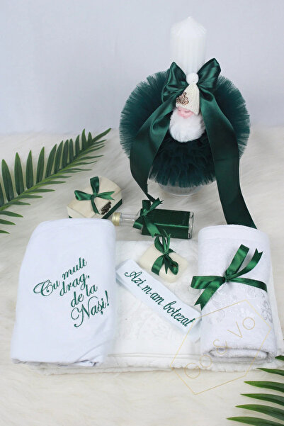 GoVo Kids Trusou botez cu lumanare, "Cu drag de la nasi" – Set complet botez,...