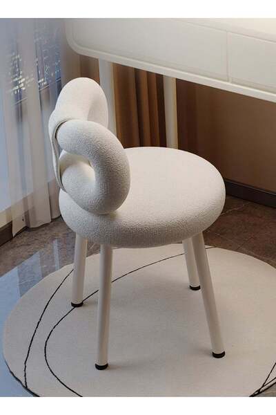 sharpdo Cream Style High-End Bedroom Back Dressing Chair, Soft Lambskin, Soft...
