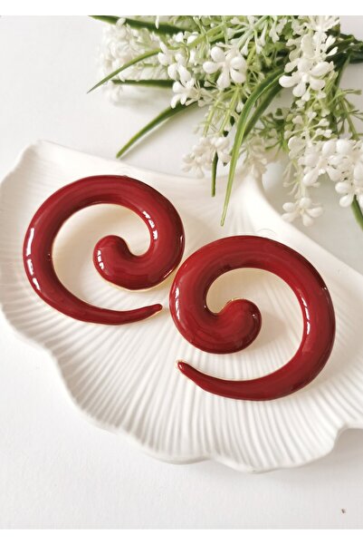 Halley Concept Red luna spiral mine plated steel earrings 6x5.5 cm