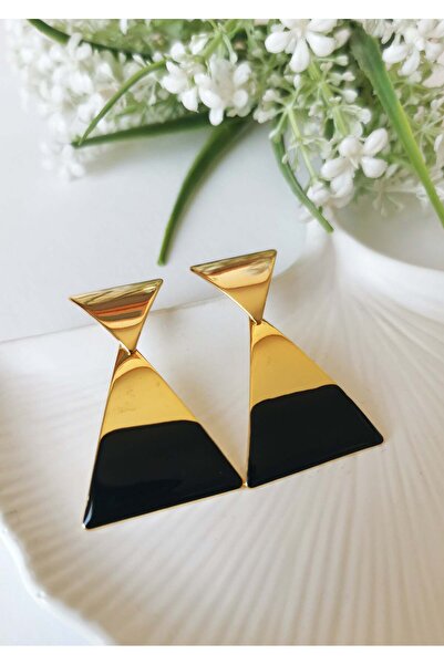 Halley Concept Black Prism Enamel Coated Geometric Steel Dangle Earrings 3X5 cm