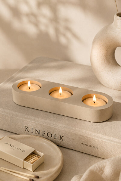 mindsoho Dekoratif Beton Üç Bölmeli Tealight Mumluk