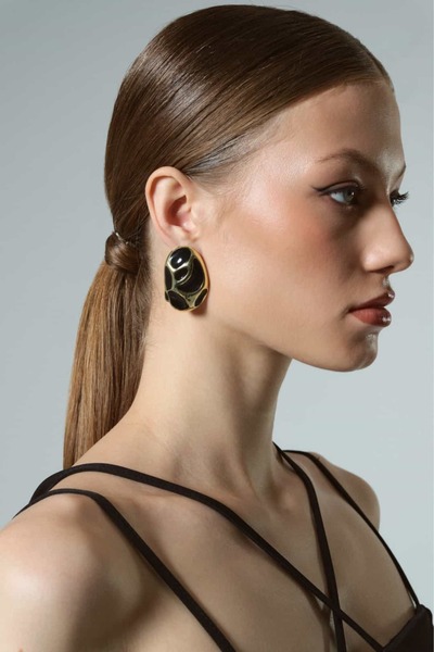 Buly Black Enamel Detailed Gold Earrings