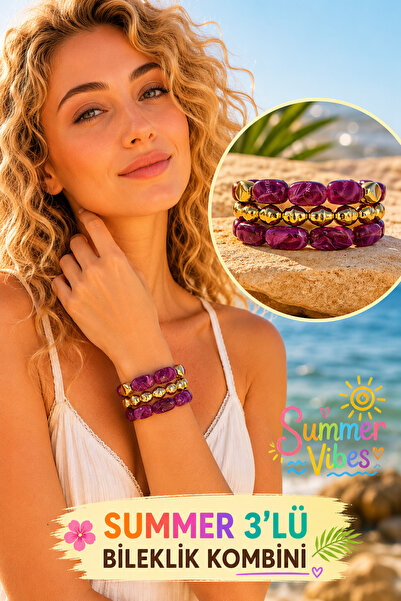 Jack Ferrero SUMMER 3LÜ DOĞAL TAŞ İNCİ KOMBİN BİLEKLİK SETİ