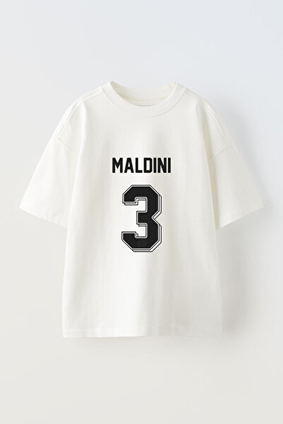 Anetos Tricou oversize alb din bumbac cu imprimeu frontal Maldini 3 Design